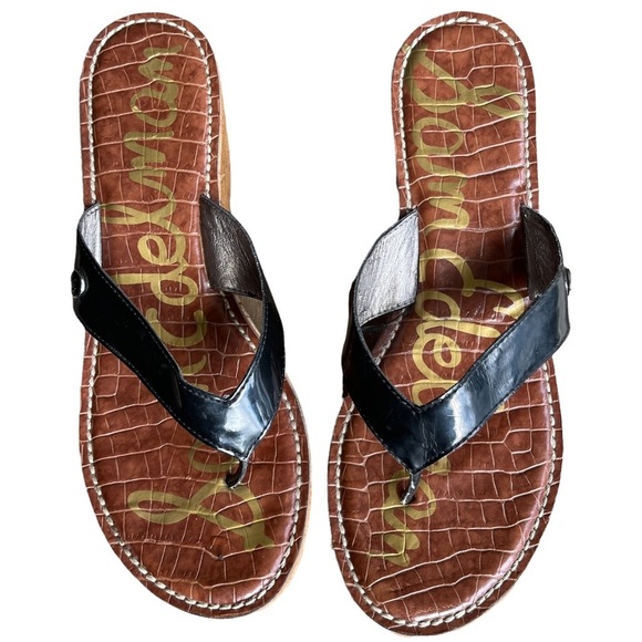 Sam Edelman Rome Black Strap Wedge Platform Flip Flop Sandal Size: 9 - Picture 2 of 9
